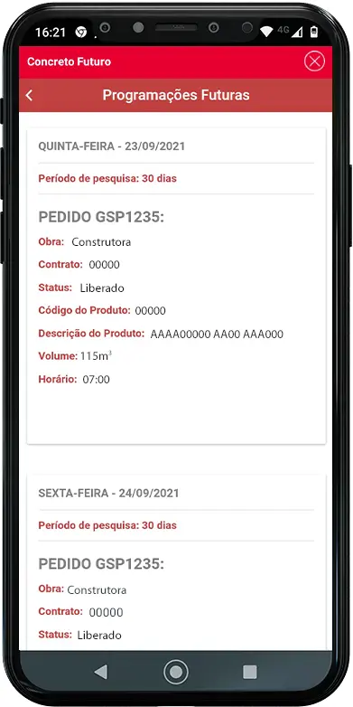 Imagem do APP Engemix - Tela