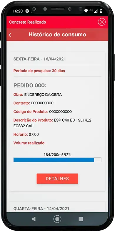 Imagem do APP Engemix - Tela