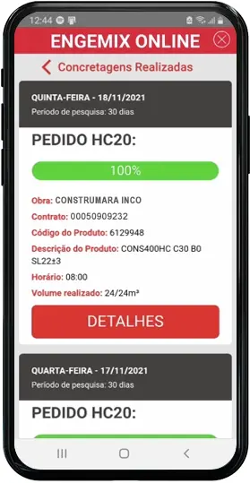 Imagem do APP Engemix - Tela