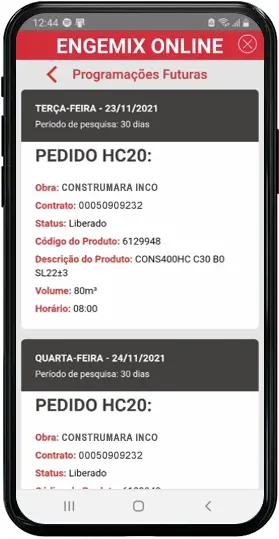 Imagem do APP Engemix - Tela